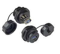 Good Connections Industrial Connector S4 - USB 3.0 Feed-Through Coupling - Female A on Both Sides - One Side with Cover - Bayonet - IP67 - Dust and Waterproof - Black
