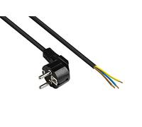 Good Connections P0185-S020 Power Cable, 2 m, Earthing Contact Plug Type E+F (CEE 7/7, Angled) to Stripped Ends, Power Cable for Assembly, 0.75 mm², Black