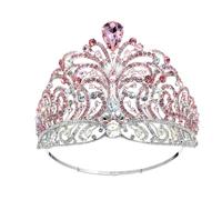 Good Crown Shining Rhinestone Tiara Full Circle Large Crown Adjustable Bridal Wedding Party Big Crowns Delicate Comfortable(Pink)