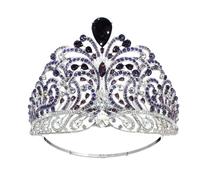 Good Crown Shining Rhinestone Tiara Full Circle Large Crown Adjustable Bridal Wedding Party Big Crowns Delicate Comfortable(Purple)