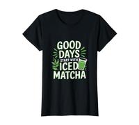 Good Days Start with Iced Matcha Energizing Beverage Quote Value Graphic T-Shirt, Women, Black, L