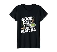 Good Days Start with Matcha Ritual Value Graphic T-Shirt, Women, Black, L