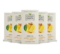Good Earth Tea Co. Ginger, Turmeric & Lemon Tea Bags - Zingy Herbal Blend with Ginger, Turmeric and Lemon - 5 x 15 Plant-Based Teabags