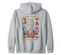 Good Energy Contagious Skeleton Hand Floral Zip Hoodie