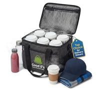 Good E's Reusable Drink Carrier with Handle - Insulated Coffee Cup Holder - Portable 6 Cup Carrier with Shoulder Strap for Delivery - Collapsible Drink Caddy with Adjustable Dividers & Side Pockets