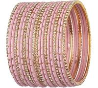 GOOD FIND Traditional Glass Bangle Set for Women - Indian Wedding & Party Wear Jewelry - Elegant Bollywood Style Wrist Bracelet - Fashion Gift for Her (Pink, Small IND Size - 2-6, Dia - 2.38 in)