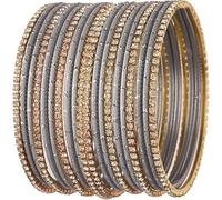 GOOD FIND Traditional Glass Bangle Set for Women - Indian Wedding & Party Wear Jewelry - Elegant Bollywood Style Wrist Bracelet - Fashion Gift for Her (Grey, Large IND Size - 2-10, Dia - 2.63 in)