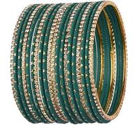 GOOD FIND Traditional Glass Bangle Set for Women - Indian Wedding & Party Wear Jewelry - Elegant Bollywood Style Wrist Bracelet - Fashion Gift for Her (Green, Medium IND Size - 2-8, Dia - 2.50 in)