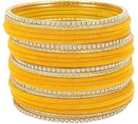 GOOD FIND Traditional Glass Bangle Set for Women - Indian Wedding & Party Wear Jewelry - Elegant Bollywood Style Wrist Bracelet - Fashion Gift for Her (Yellow, Small IND Size - 2-6, Dia - 2.38 in)