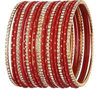 GOOD FIND Traditional Glass Bangle Set for Women - Indian Wedding & Party Wear Jewelry - Elegant Bollywood Style Wrist Bracelet - Fashion Gift for Her (Red, Medium IND Size - 2-8, Dia - 2.50 in)