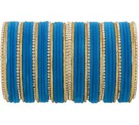 GOOD FIND Traditional Gold-Plated Bangle Set for Women - Grey Velvet & Crystal Rhinestone Bangles - Indian Wedding & Party Wear Jewelry - Elegant Bollywood Style Metal Bracelet Gift (Blue, Large IND