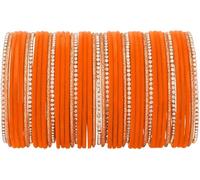 GOOD FIND Traditional Gold-Plated Bangle Set for Women - Grey Velvet & Crystal Rhinestone Bangles - Indian Wedding & Party Wear Jewelry - Elegant Bollywood Style Metal Bracelet Gift (Orange, Large IND