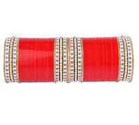 GOOD FIND Traditional Red Wedding Chura Bangles Set for Women - Gold-Tone Accents with Crystal Stones - Fashionable Handcrafted Designer Jewelry Collection, Large, Plastic Metal Crystal, Ruby