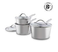 Good Food in Partnership with Tower 3 Piece Saucepan Set with 16cm, 18cm & 20cm Saucepans with Steam Release Tempered Glass Lids, Induction Compatible, Stainless Steel