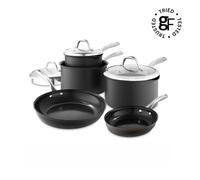 Good Food in Partnership with Tower Hard Anodised 5 Piece Cookware Set with Saucepans and Frying Pans, Tempered Glass Lids, 10x Stronger Ceramic Non-Stick Coating, Induction Compatible, Grey