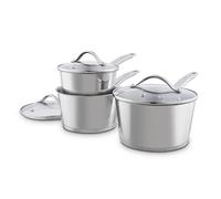 Good Food in Partnership with Tower 3 Piece Saucepan Set with 16cm, 18cm & 20cm Saucepans with Steam Release Tempered Glass Lids, Induction Compatible, Stainless Steel