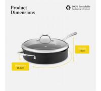 Good Food in partnership with Tower Hard Anodised 28cm Multi-Pan with Tempered Glass Lid, Pouring Lips, Grey GF900253