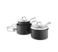 Good Food in Partnership with Tower Hard Anodised 3 Piece Saucepan Set 16cm, 18cm & 20cm with Tempered Glass Lids, 10x Stronger Superior Ceramic Non-Stick Coating, Induction Compatible, Grey