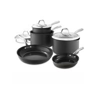 Good Food in Partnership with Tower Hard Anodised 5 Piece Cookware Set with Saucepans and Frying Pans, Tempered Glass Lids, 10x Stronger Ceramic Non-Stick Coating, Induction Compatible, Grey