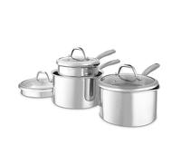 Good Food in Partnership with Tower Tri-Ply 3 Piece Saucepan Set with 16cm, 18cm & 20cm Saucepans with Tempered Glass Lids, Induction Compatible, Stainless Steel