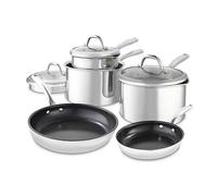 Good Food in Partnership with Tower Tri-Ply 5 Piece Cookware Set with 16cm, 18cm & 20cm Saucepans with Tempered Glass Lids, 20cm & 28cm Frying Pans, Induction Compatible, Stainless Steel