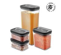 Good Food in Partnership with Tower 4 Piece Food Storage Set, Airtight Easy Lift Lids, Stackable Design, 1x Large (3.2L), 1x Medium (1.55L), 2 x Small (0.61L), Transparent, GF847080