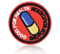 Good for Health Bad for Education Pill Capsule Patch, Satirical Embroidered Patch Iron On/Sew On for Backpack Laptop Case Jackets Hats Journal, DIY Cyberpunk Capsule Satire Emblem Gift, Comic Badge