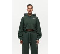 Good For Nothing Women's Vintage Wash Cropped Zip Through Hoodie in Green | Size: Large Good For Nothing Green L