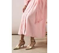 Good For The Sole: Emmie Faux Leather T-Bar Pointed Kitten Heel Court Shoes Good For the Sole Gold 4