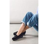 Womens Good For The Sole: Viridiana Faux Suede Trim Detail Comfort Wedge Moccasin Loafers Natural Black 7