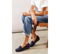 Good For The Sole: Viridiana Faux Suede Trim Detail Comfort Wedge Moccasin Loafers Good For the Sole Navy 7
