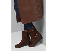 Good For the Sole Women's : Paloma Comfort Ruche Buckle Detail Medium Wedge Casual Ankle Boots in Brown | Size: 8 Good For the Sole Brown 8