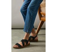 Good For the Sole Women's : Wide Fit Ana Comfort Elastic Cross Strap Low Wedge Sandals in Black | Size: 6 Good For the Sole Black 6