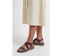 Good For the Sole Women's : Wide Fit Ana Comfort Elastic Cross Strap Low Wedge Sandals in Chocolate | Size: 3 Good For the Sole Chocolate 3