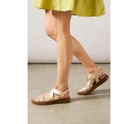 Good For the Sole Women's : Wide Fit Ana Comfort Elastic Cross Strap Low Wedge Sandals in Gold | Size: 8 Good For the Sole Gold 8