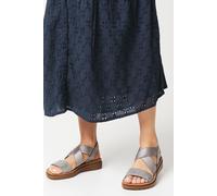 Good For the Sole Women's : Wide Fit Ana Comfort Elastic Cross Strap Low Wedge Sandals in Pewter | Size: 4 Good For the Sole Pewter 4