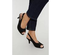 Good For the Sole Women's : Wide Fit Evelyn Peep Toe Sling Back Heeled Sandals in Natural Black | Size: 4 Good For the Sole Natural Black 4