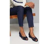 Good For the Sole Women's : Wide Fit Millie Faux Suede Comfort Low Wedge Peeptoe Court Shoes in Navy | Size: 6 Good For the Sole Navy 6