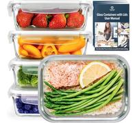 GOOD FOR YOU Glass Containers with Lids 5 Pack 850ml, Meal Prep Lunch Box