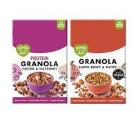 Good For Your Gut Granola Variety Pack, Cocoa & Hazelnut Protein and Super Seedy & Nutty, No Added Sugar, Vegan, 2 x 360g