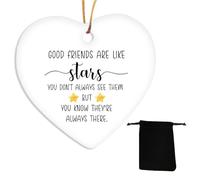 Good Friends are Like Stars Gifts, Friendship Gifts for Women Christmas Decor, Friend Presents for Women Hanging Heart Ornament, Friend Plaque with a Black Drawstring Bag