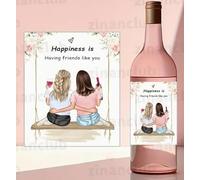 Good Friends is Happiness Wine Bottle Label, Funny Friendship Quote, Supportive Uplifting Design, 10cm x 12.2cm, Tear Off Without Residue