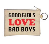 Good Girls Love Bad Boys Key Chain Coin Purse Beige