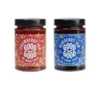 GOOD GOOD Jam Duo Pack - Strawberry & Blueberry - 2 x 12oz / 330g - No Added Sugar - Low Calorie - Vegan & Gluten Free - Keto & Diabetic Friendly Mixed Fruit Jams Conserve (Pack of 2)