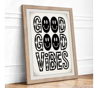 Good Good Vibes Typography Framed Wall Art Print A1 (84.1×59.4cm) Oak, Wall Decor for Living Room, Bedroom, Office & Home, Ready to Hang, Art Gift