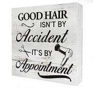 Good Hair isn't by Accident It's by Appointment Wooden Box Sign Desk Decor Hair Salon Rustic Wood Block Plaque Box Sign for Home Beauty Shop Shelf Table Decoration (7x7 inch)