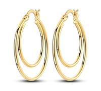 Good Hoop Earrings for Women, Sterling Silver Gold Plated Hoop Dangle Earrings, Large Double Hoop Hypoallergenic Earrings, Trendy Gift for Valentine's Day, Birthday, Mother's Day (Gold)