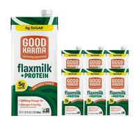 Good Karma Unsweetened Flaxmilk +Protein, 32 Ounce (Pack of 6), 5g Plant Protein + 1200mg Omega-3 Per Serving, Plant-Based Non-Dairy Milk Alternative, Lactose Free, Nut Free, Vegan, Shelf Stable