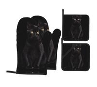 Good Little Black cat Baking Gloves Pot mats, Barbecue Party Cooking 500â„‰ high Temperature Resistant Oven Gloves Pot lid mats 4 Pieces Set,