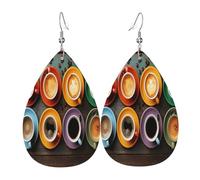 Good looking coffee Women's Teardrop Leather Earrings - Lightweight PVC Dangle Earrings, 925 Silver Hooks, Double-Sided Prints | Hypoallergenic Gift
